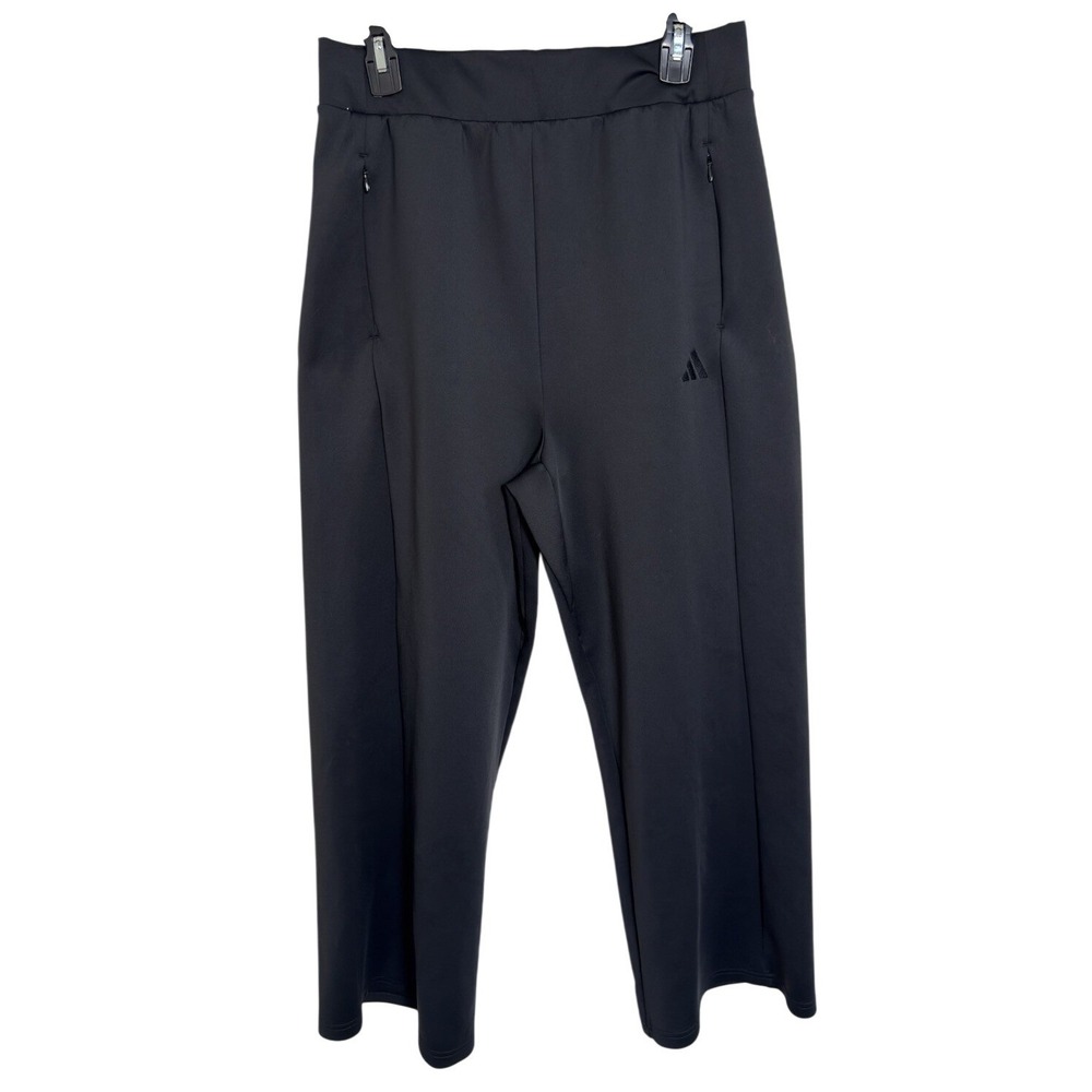 adidas Women's Black Wide Leg Pants L Zip Pockets Athleisure Pull On